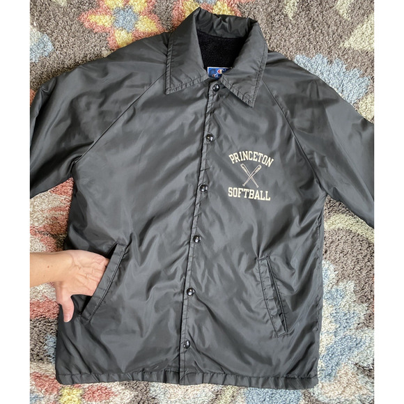 Princeton Softball Champion Jacket Mens Size Small Vintage 80s Coat Snap Button - Picture 3 of 16